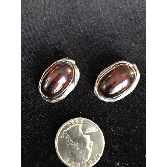 Vintage Amber Sterling Silver Earrings Clip On Baltic Amber Cognac - Picture 4 of 8